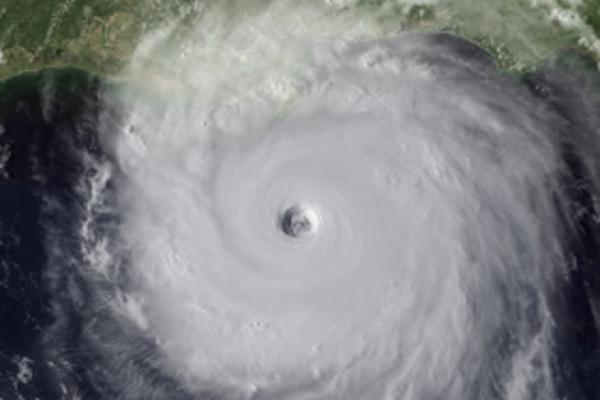 High level photo of Hurricane Katrina, to represent hurricanes and tropical weather.
