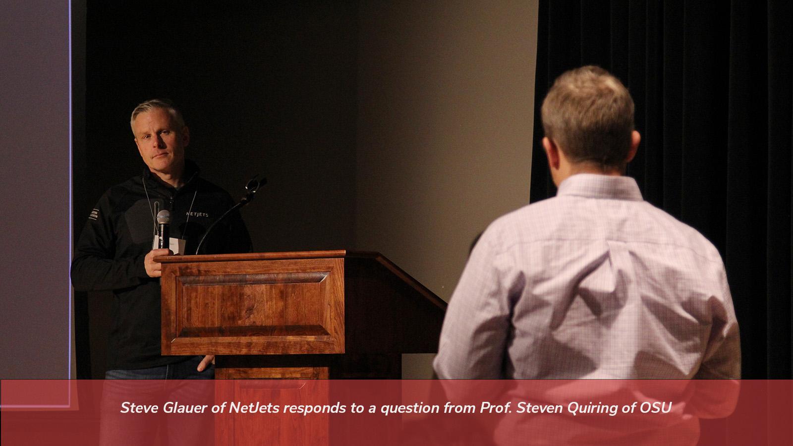 Steve Glauer of NetJets responds to a question from Prof. Steven Quiring of OSU